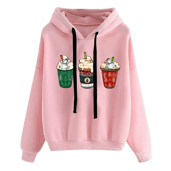 Tetras Plus Size Tops for Women,Women's Fashion Casual Printed Long Sleeve Blouse,Christmas Printed Pullover Tops Hoodies