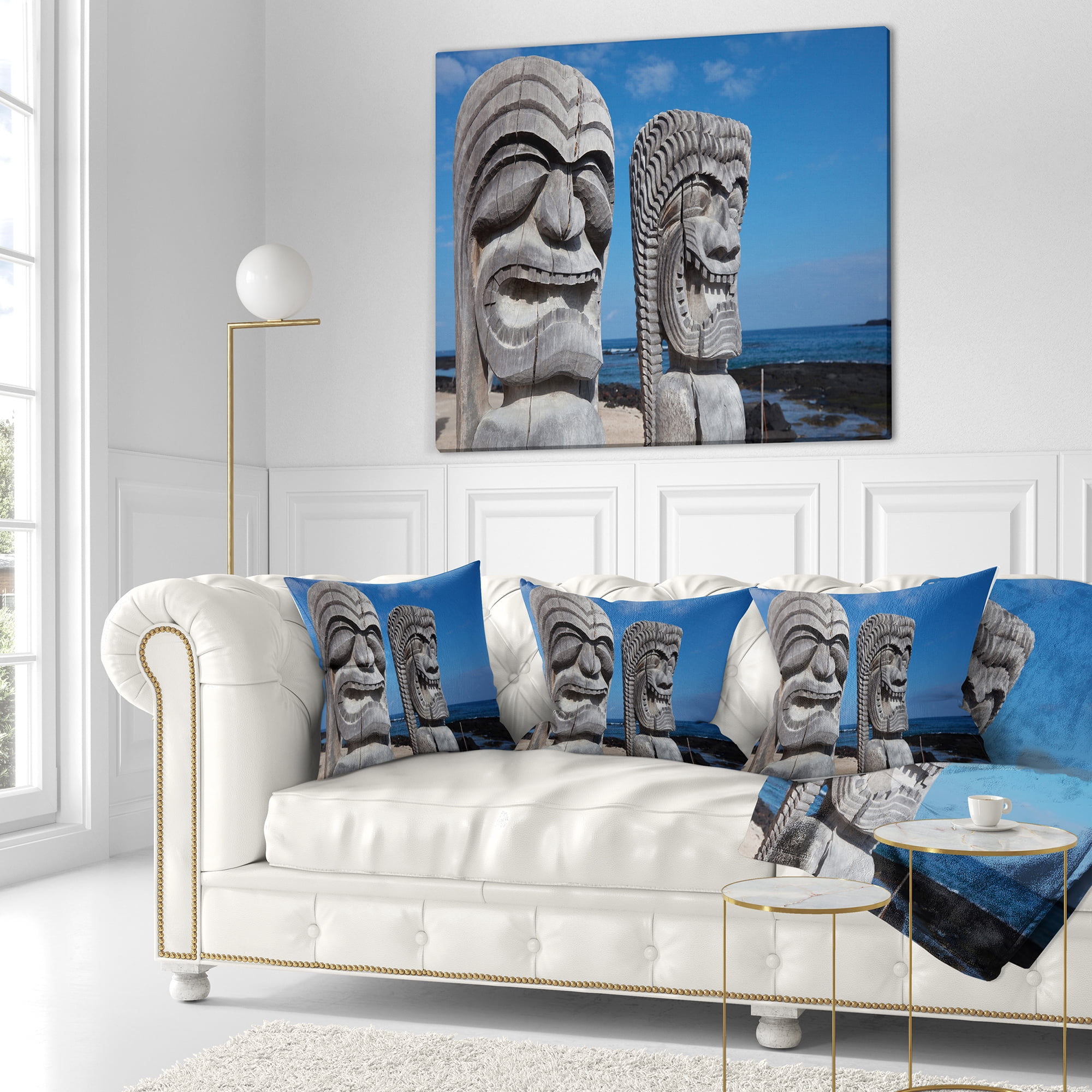 Designart Hawaiian Tiki Gods - Landscape Printed Throw Pillow - 18x18