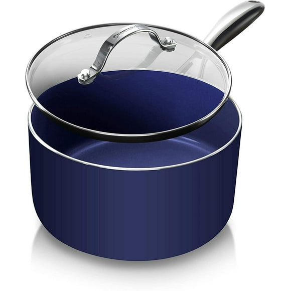 Casserole Granitestone 2,5 Pintes Antiadhésive Bleue avec Couvercle en Verre en Aluminium Durable Compatible Four et Lave-Vaisselle
