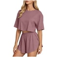 thumbnail image 2 of jobturf Casual Two Piece Sets for Women Short Sleeve Crop Top and High Waist Split Hem Shorts Set Summer Tracksuit Matching Outfits S-XL, 2 of 5