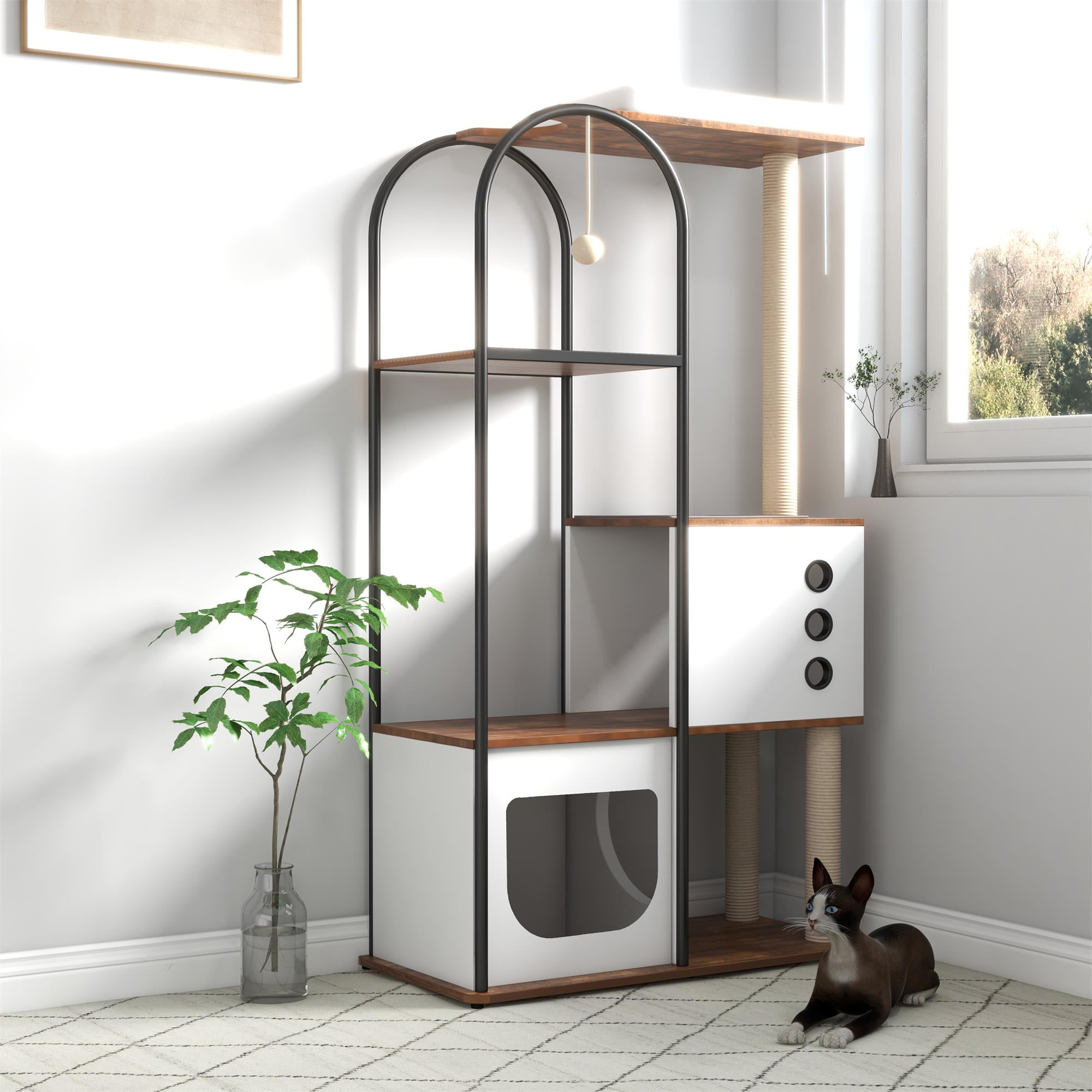 Pefilos 60" Cat Tree Tower for Big Cats with Sisal Scratcher Post, Cat Condo for Multiple Cats, Cat Climb Tree House for Indoor Cats, White Pefilos 60" Cat Tree Tower for Big Cats with Sisal Scratcher Post, Cat Condo for Multiple Cats, Cat Climb Tree House for Indoor Cats, White