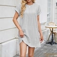 thumbnail image 5 of Rvkxad Summer Dresses for Women Eyelet Flowy Loose Short Sleeve Dress Casual Summer A-Line Crew Neck Dresses Gray, 5 of 5