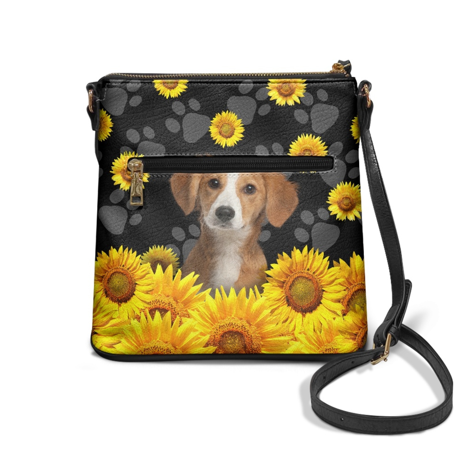 LedBack Dachshund Print Leather Satchel Purse for Women, Portable Crossbody Handbag Purse Shoulder Bag with Adjustable Strap, Medium Size Hobo Handbag with Zipper Pockets, Black