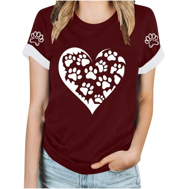 Tops Y Blusas de las Mujeres Estampadas Cuello Redondo Manga Corta, Poliéster Casual Top para Diario, Fiesta Y Todas las Estaciones