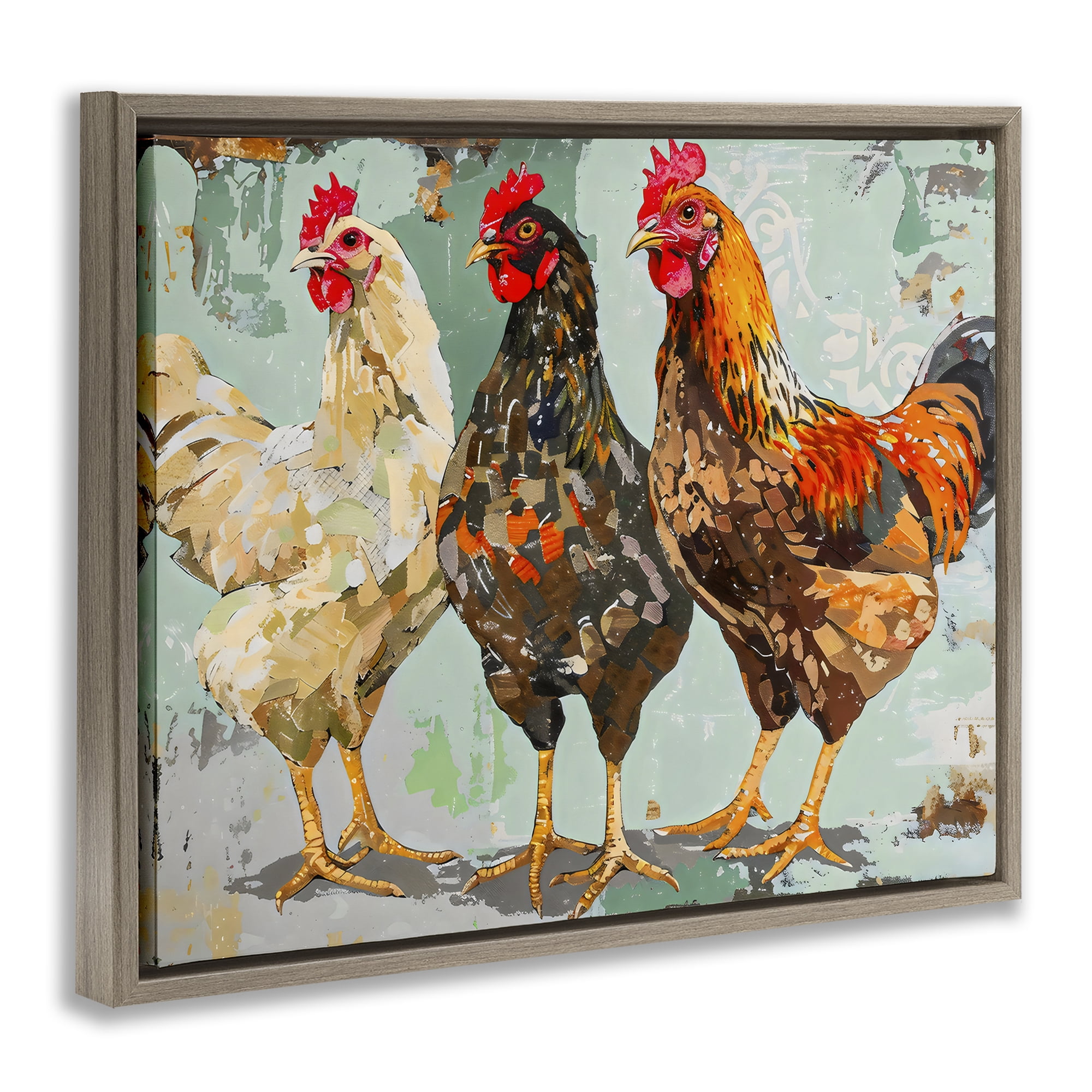 Stupell Industries Abstract Chickens Trio Brown Framed Floater Canvas Wall Art, design by Creative Studio