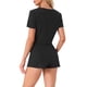 thumbnail image 3 of Pijamas de mujer de punto waffle con botones de INSPIRE CHIC, camiseta de manga corta y pantalones cortos, conjunto de 2 piezas, talla XL, negro, 3 of 6
