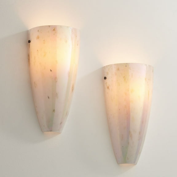 Possini Euro Design Emelle Modern Wall Light Sconces Set of 2 Caramel Amber Art Glass Hardwire 7" Fixture for Bedroom Bathroom Vanity Living Room Home