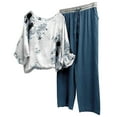 thumbnail image 2 of AOOCHASLIY Women Suits Women's Print Crewneck Long Sleeve Pullover Shirt Tops + Pants Trousers Set, 2 of 5