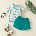 thumbnail image 2 of Toddler Boy Summer Clothes Toddler Boys Short Sleeve Cartoon Pineapple Prints Lapel Shirt and Shorts 2 Piece Gentleman Outfits Baby Boy Outfit Mint Green 6 Months-9 Months, 2 of 3