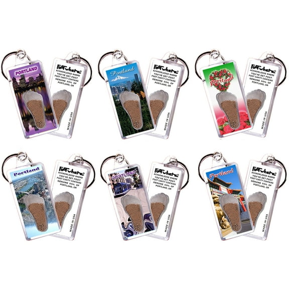 Portland FootWhere Souvenir Keychains. (POR100 - Assorted) 6 Piece Set