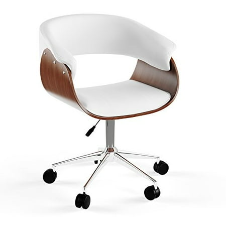 Chrome Solid Welded Base Mid Century Modern Wood Upholstered Seat Executive Office Chairs with Chrome Base - Includes Modhaus Living Pen (White) ()