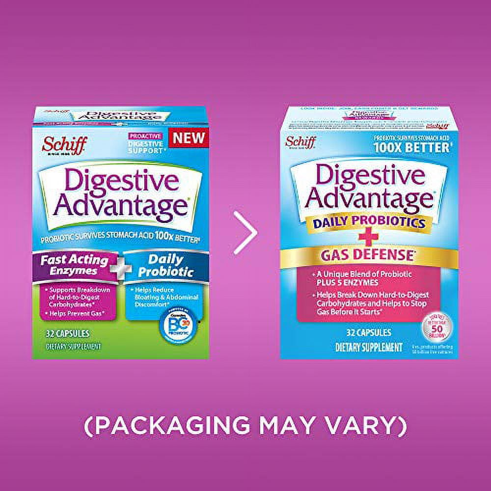 Fast Acting Enzymes Plus Daily Probiotic Capsules, Digestive Advantage (32ct) - Helps Support Breakdown of Hard to Digest Foods & Helps Prevent Gas*, Supports Digestive & Immune Health* (Pack of 2)