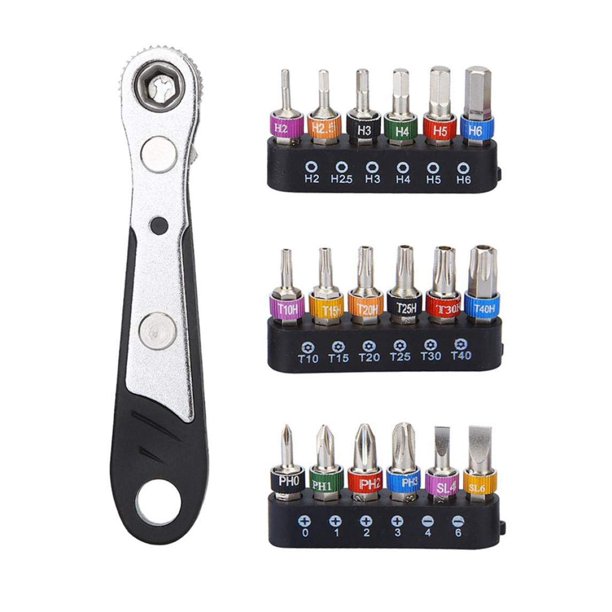 Juego de destornilladores de llave de trinquete, destornillador de trinquete micro, destornillador de trinquete mini, juego de puntas de llave de trinquete, suministros de llave de vaso hexagonal Manual 19 piezas LingWen 8390615296281