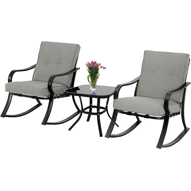 Suncrown Outdoor 3 Piece Rocking Chairs, White Patio Rocking Chair Set