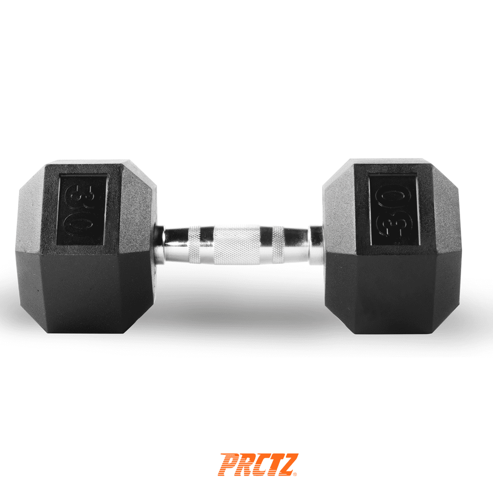 PRCTZ, 30 lb Rubber Encased Hex Dumbbell, Single