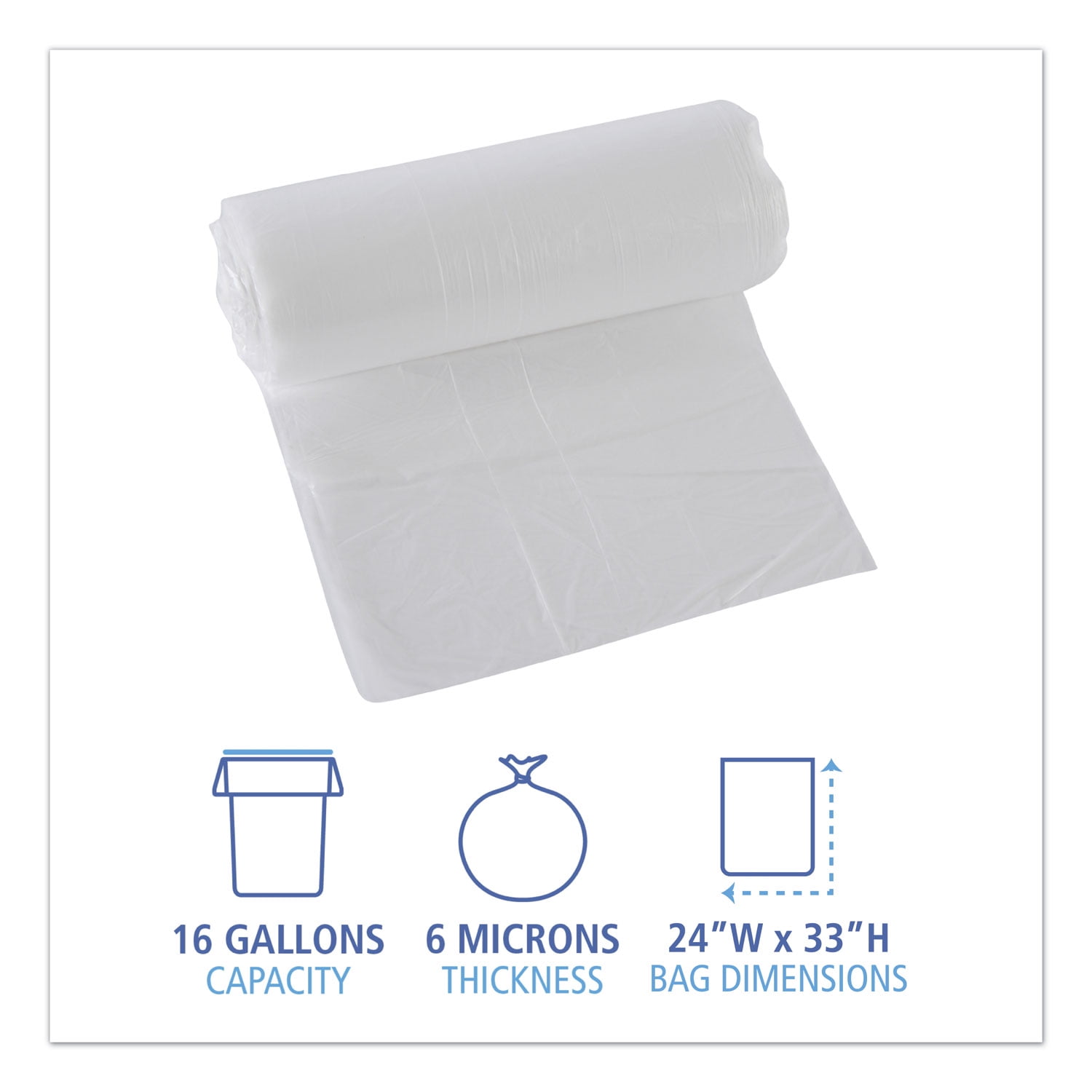 Boardwalk High-Density Trash Bag, 12-16gal, 24 x 33, 6mic, Natural, 50 Bag/Roll, 20 RL/CT