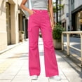 thumbnail image 5 of cocolona Womens Casual Flare Cargo Pants Solid Color Elastic Waist Wide Leg Travel Pants with Pockets, 5 of 5