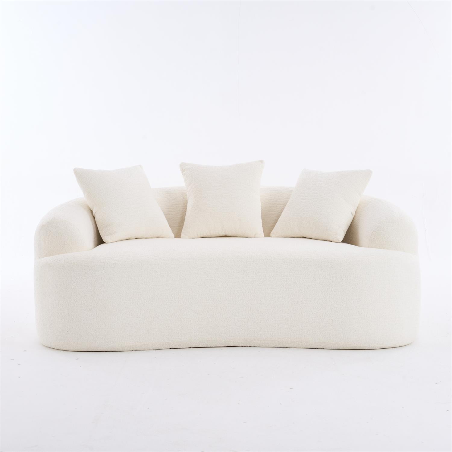 Demi Bonn 65" Compact Curved Loveseat Sofa with Chenille Fabric, Full Compression Sponge for Small Spaces, Supports up to 300 lbs, No Assembly Needed, White