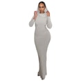 thumbnail image 1 of Vestido largo ajustado con capucha, corte recto, color liso, corte otoñal informal, con abertura lateral, 1 of 7