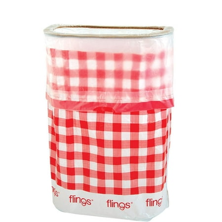 Flings Bin Gingham Patented 13 Gallon Pop Up Trash Bin for Parties, Picnics and
