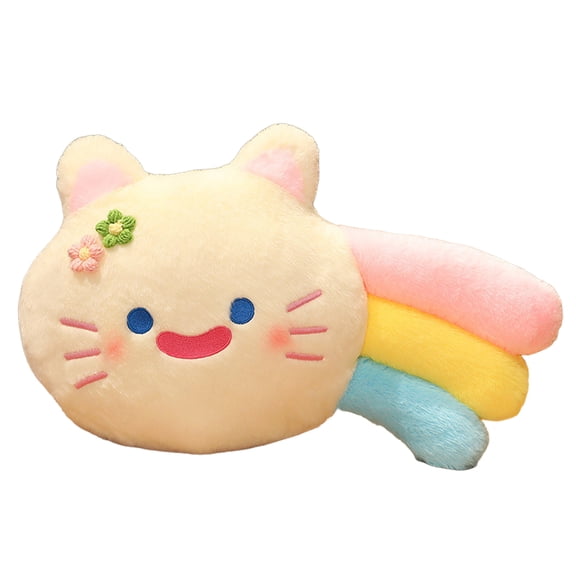 Animal Plush Doll Rainbow Filling Cartoon Flower Decor Stuffed Companionship Exquisite Cozy Smiling Face Kitten Sleeping Pillow for Home Decor