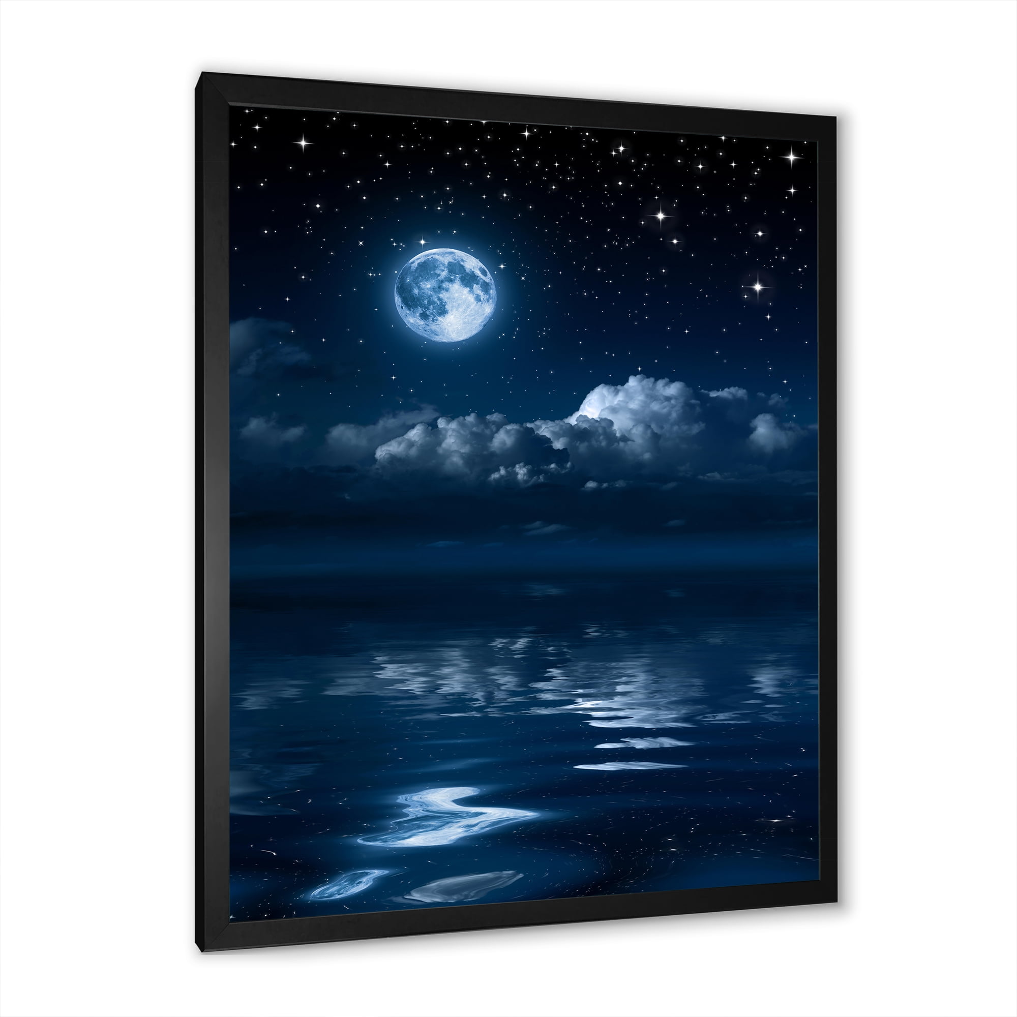 Designart 'Full Moon Night in Cloudy Sky I' Nautical & Coastal Framed Art Print