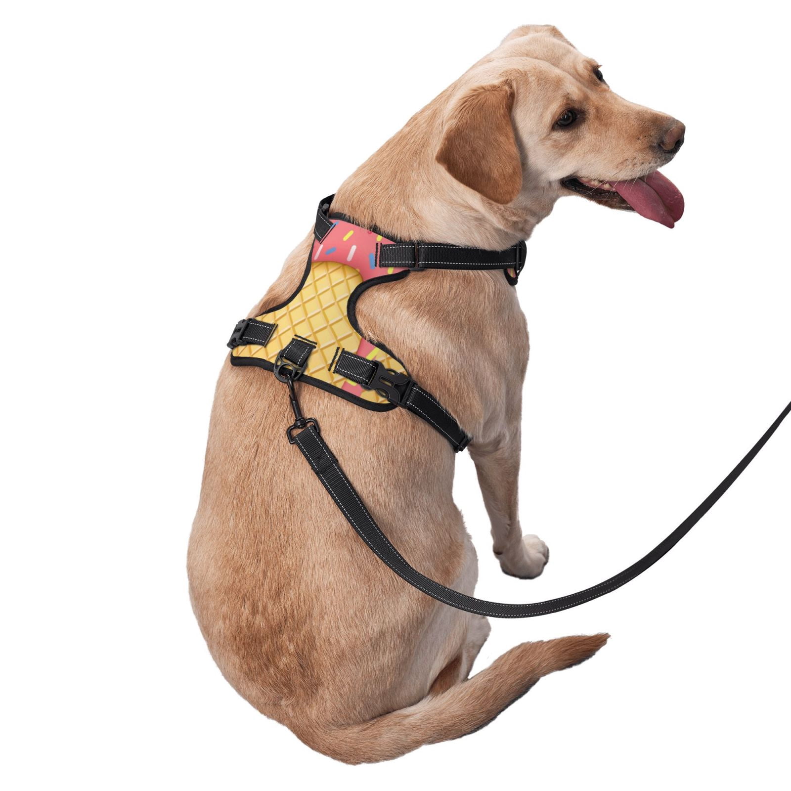 Vsdgher Pink Ice Cream Pattern Dog Harness,No Pull Pet Harness with Soft Padded Handle,Adjustable Reflective Vest with 2 Buckles,4 Slide Buckles,S-XL X-Large