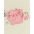 thumbnail image 3 of Bslissey Toddler Baby Girls Ruffle Sweatshirts Solid Color Crew Neck Hoodie Infant Long Sleeve Loose Pullovers Tops 9M 12M 18M 24M 3T 4T Kids Spring Fall Casual Clothes, 3 of 9