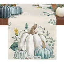 Fall Thanksgiving Table Runners 71 Inches Long Pumpkin Coffee Dinning Table Runner Teal Grey White Cotton Linens Table Cloth Dresser Scarves for Party Holiday, Thanksgiving Decorations