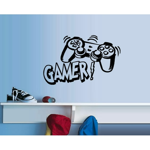 Gamer with Controller- Wall Decal 13" x 20" Blk
