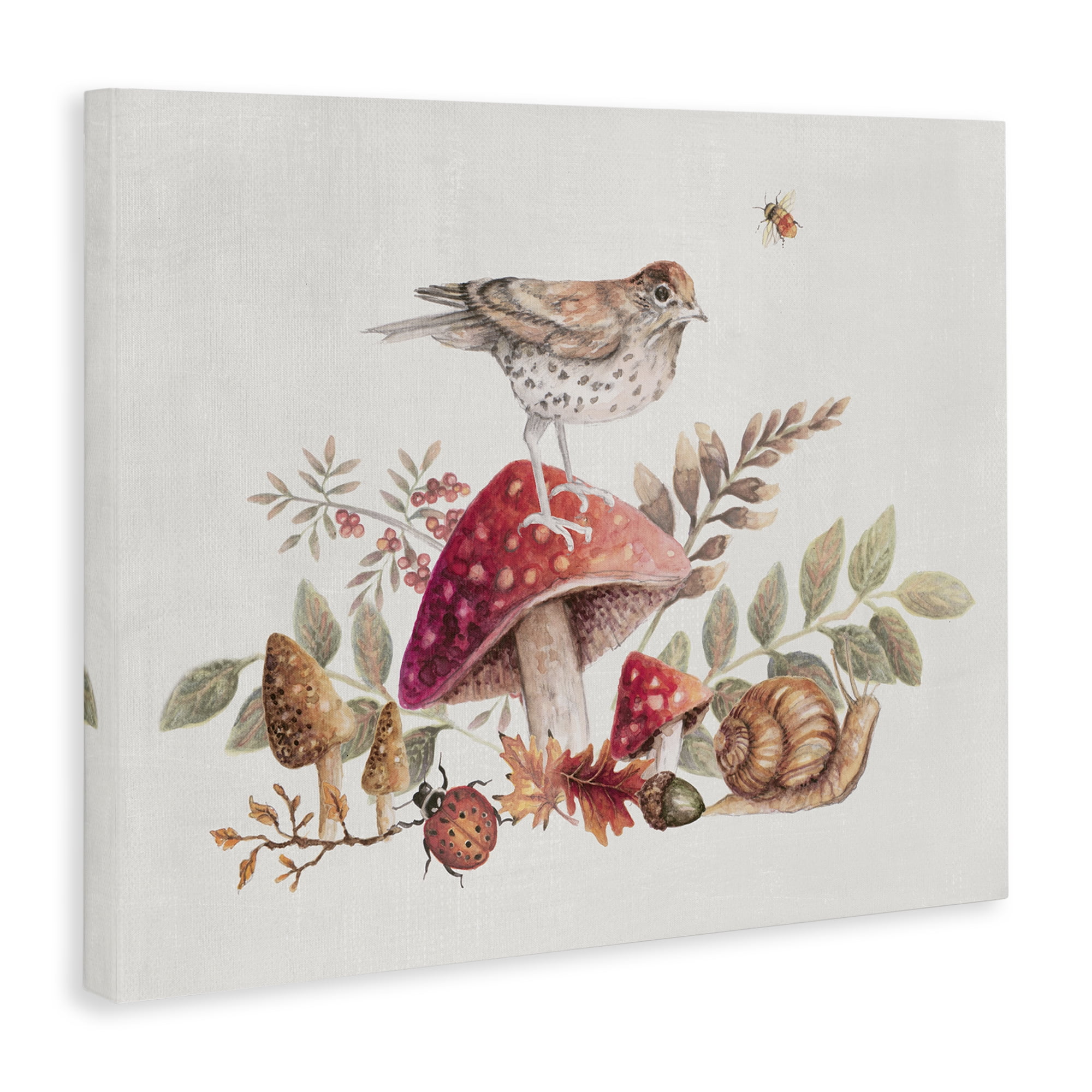 Stupell Industries Rustic Botanicals & Bird Botanical & Floral Painting Gallery Wrapped Canvas Art Print Wall Art, 20 x 16
