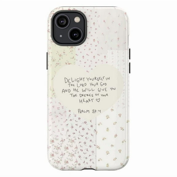 Christian Bible Verse Phone Case, Psalm 37:4 Scripture Quote Floral Patchwork Aesthetic Protective Cover for iPhone 16 15 14 13 12 11 Pro Max Plus Mini