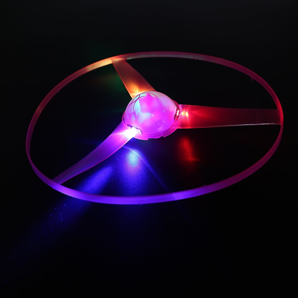 AU_ KE_ LED Light up Spinning Flying Disc Saucer Pull String Kids Toy Decor Supp 