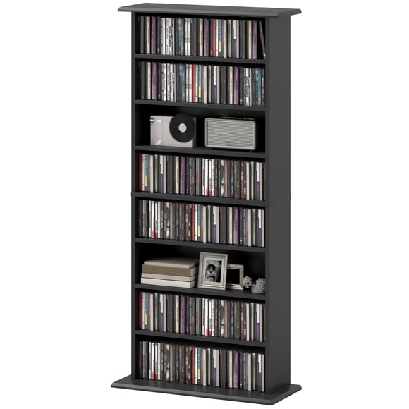 Black 8-Tier Media Shelf | Adjustable DVD & CD Storage Rack - 49.7" Tall | Living Room, Office & Entertainment Center Organizer