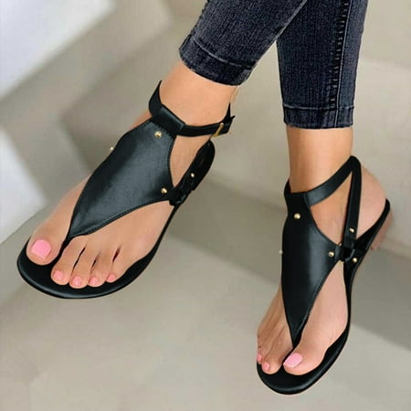 

Cathalem Sandals Open Buckle Beach Flops Ladies Shoes Flip Sandals Women‘s Strap Flat Toe Women s Womens Thong Wedge Sandals Black 9
