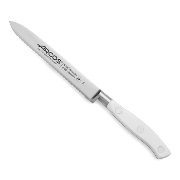 ARCOS Nitrum Stainless Steel Serrated Tomato Knife 5 Inch, Riviera Blanc White