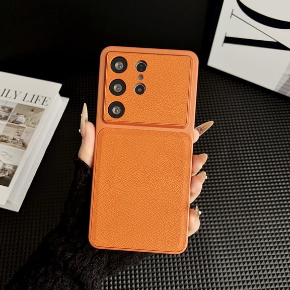 Case for Samsung Galaxy S26 Ultra, Ultra Slim PU Leather PC Protective Shockproof Drop Protection Wireless Charging Compatible Phone Case for Boys Girls for Samsung Galaxy S26 Ultra, Orange