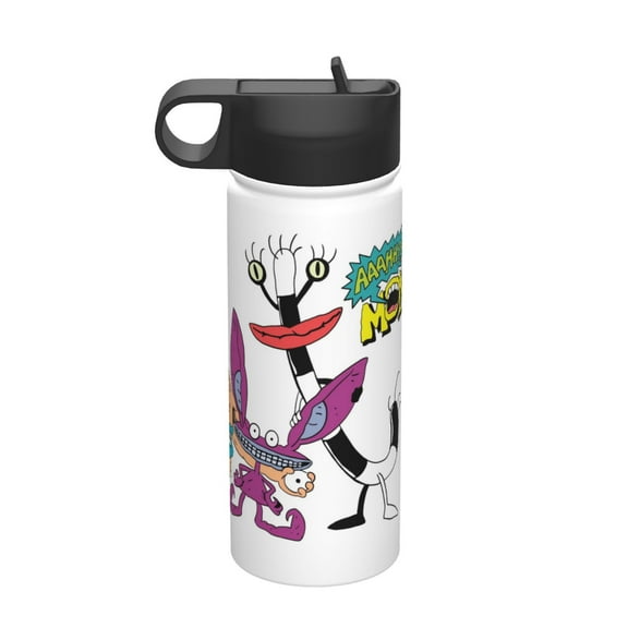 Aaahh!! Real Monsters Kids Insulated Water Bottle With Straw - 18 Oz Stainless Steel Double Wall Vacuum Cup, Leakproof, Bpa Free, Suitable For Boys And Girls