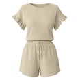 thumbnail image 5 of WAYUTE Womens Shorts Set Casual Summer Solid Color Ruffle Flowy 2 Piece Outfit Top and Drawstring Shorts Beach Holiday Outfit Sets, 5 of 5