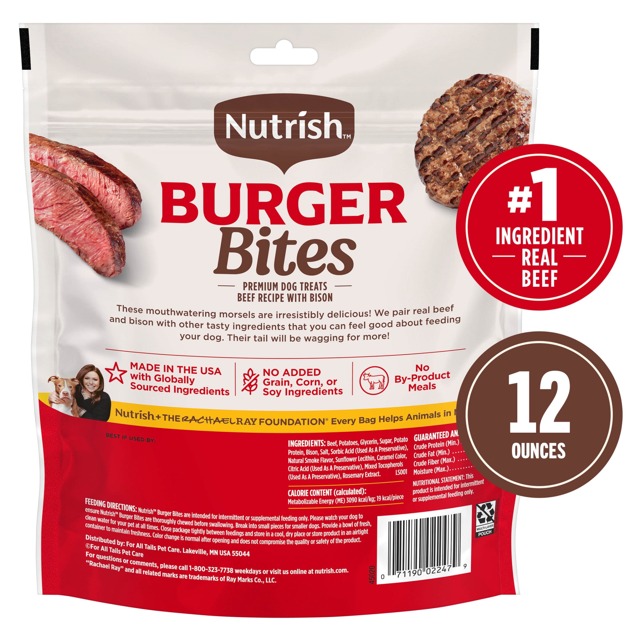 (3 pack) Nutrish Burger Bites Beef Recipe with Bison Premium Dog Treats, 12 oz. Pouch (Rachael Ray)