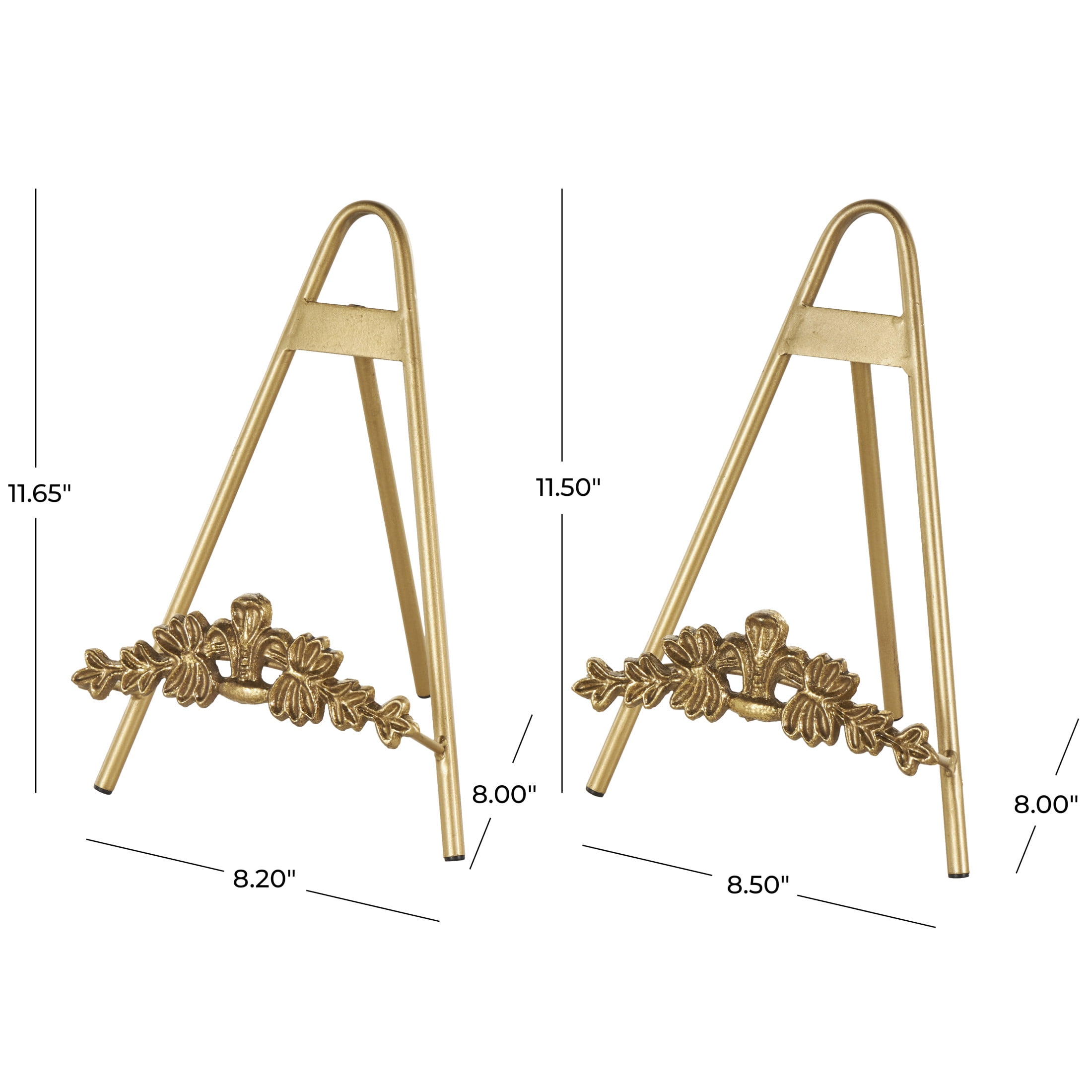 DecMode 8"W, 12"H Gold Metal Arched Tabletop Foldable Leaf Easel with Vine Emblem, 2-Pieces
