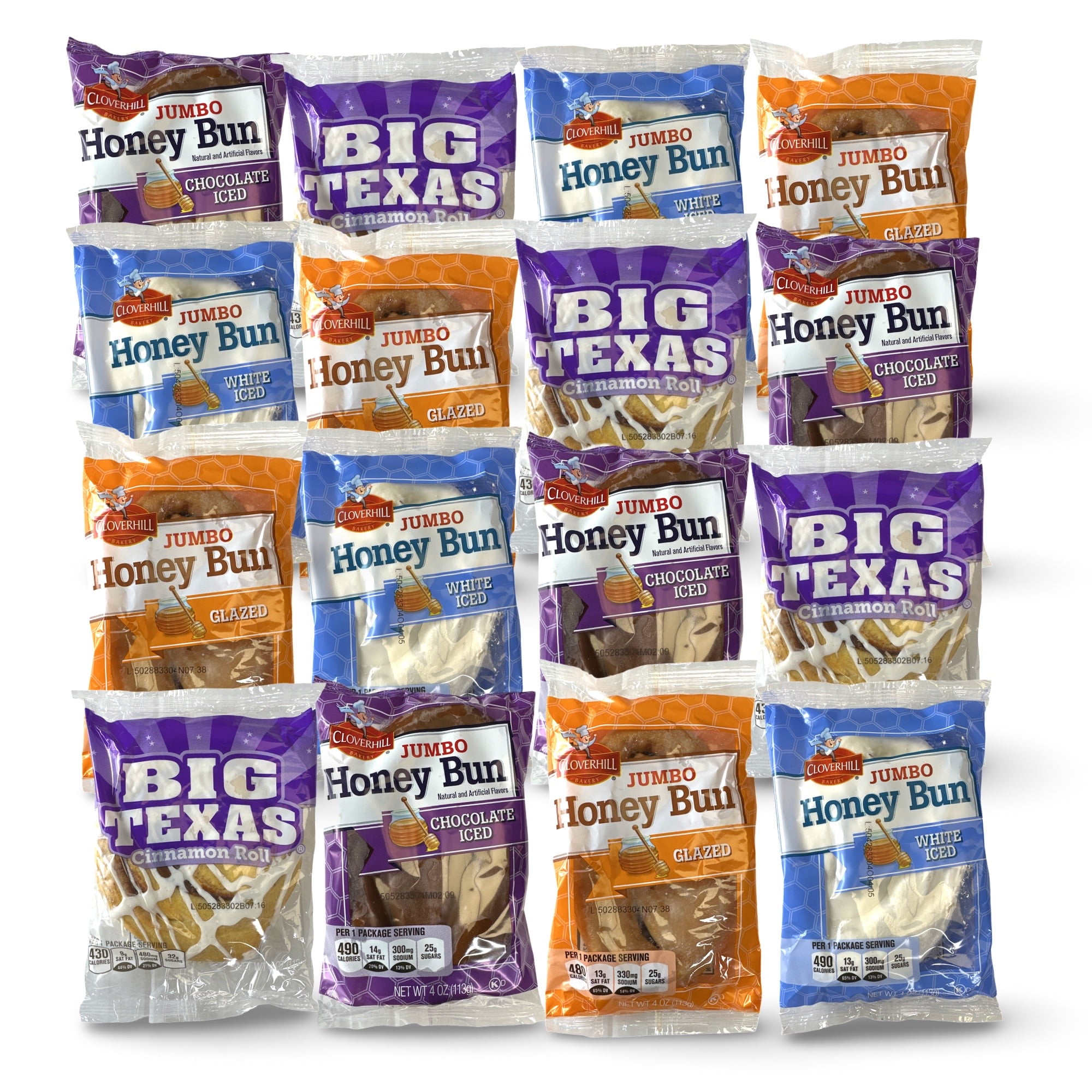 Cloverhill Bakery Ultimate Honey Bun Variety Pack | Big Texas, Chocolate, Iced and Glazed | 16 Count