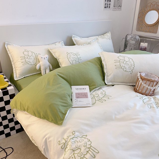 Ensemble de Draps Mignons Quatre Pièces Housse de Lit Hiver Trois Pièces Givré Housse de Drap Simple Ensemble de Literie Dessin Animé FGS