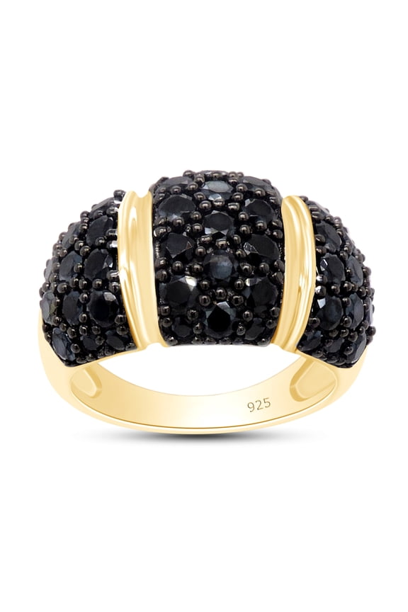 2.39 CT Round Cut Black Spinel Dome Band Engagement Ring In 14K Yellow Gold Plated 925 Sterling Silver (Color: Black, Clarity: VVS1-VVS2, 2.39 Cttw) -10