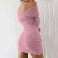 thumbnail image 5 of Ediodpoh Women off Shoulder Bodycon Sweater Dress Long Sleeve Knit Winter Holiday Party Dress Sweater Dress for Women Pink S, 5 of 6