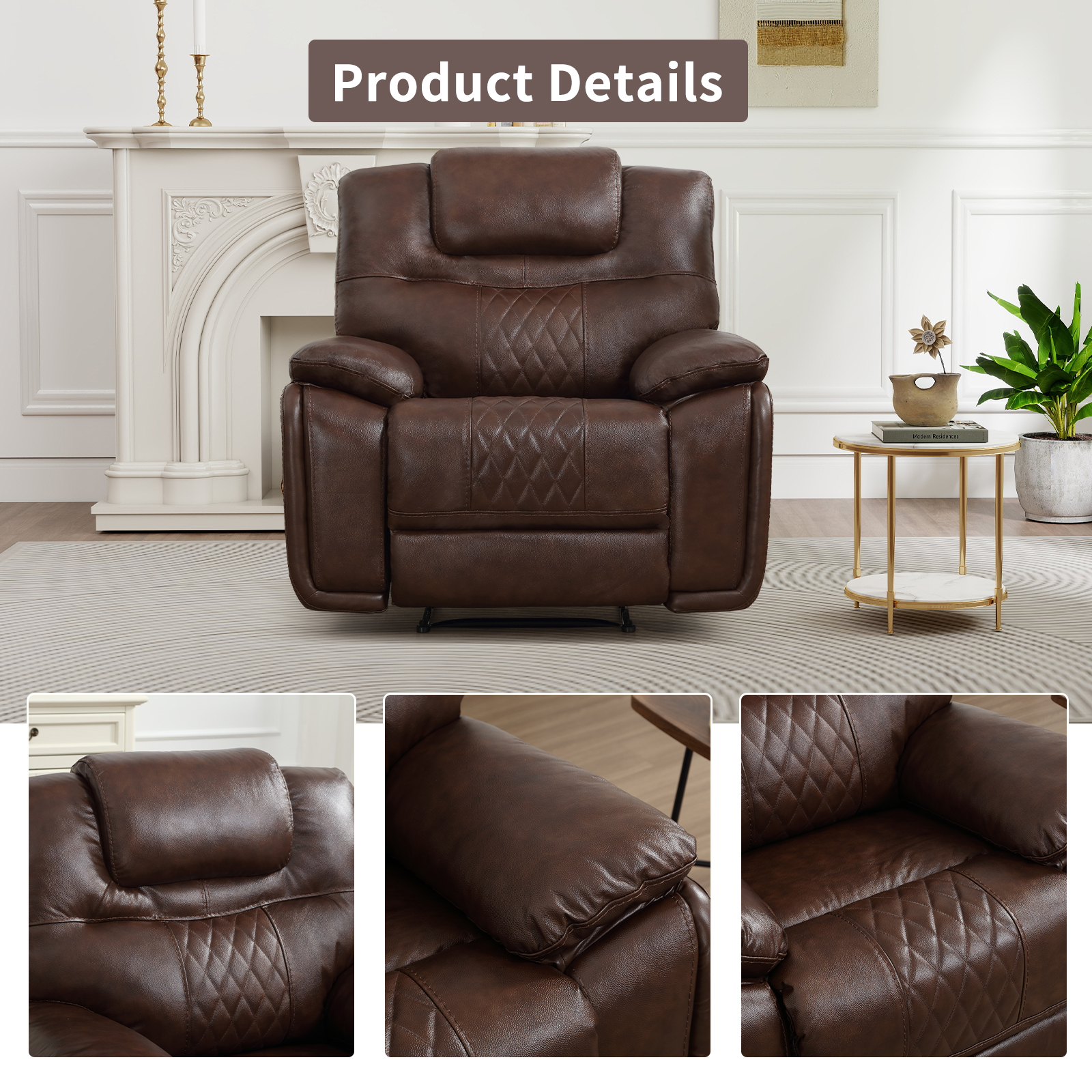 Bonzy Home Genuine Leather Manual Recliner Chair — Oversized Ergonomic Single Recliner with Soft Armrests & Flexible Footrest for Living Room