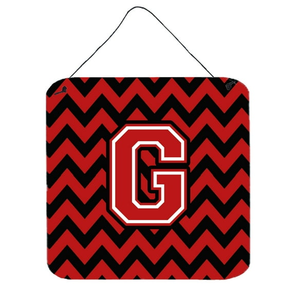 Letter G Chevron Black and Red   Wall or Door Hanging Prints