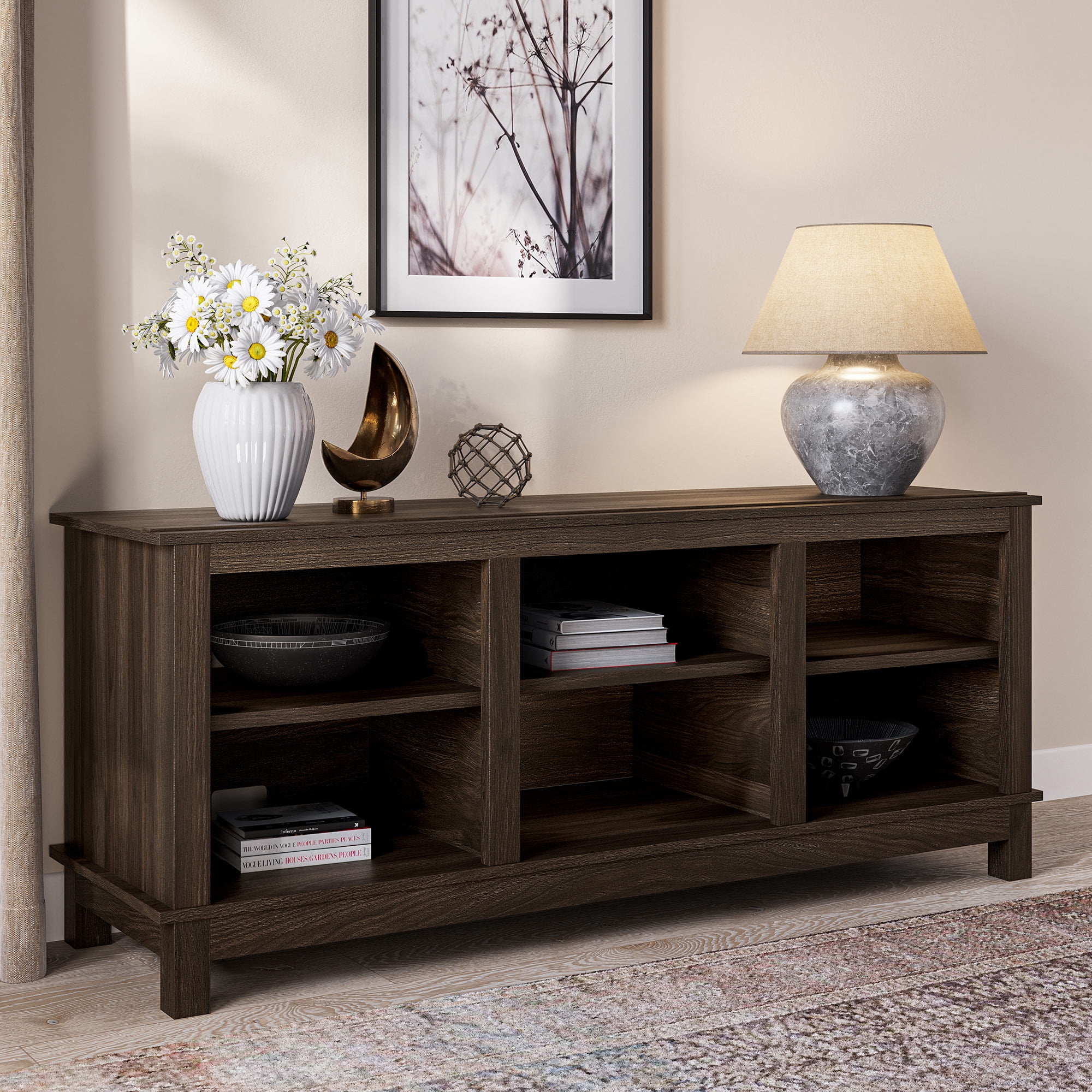 BELLEZE TV Stand Media Entertainment Center Charmant (Dark Walnut