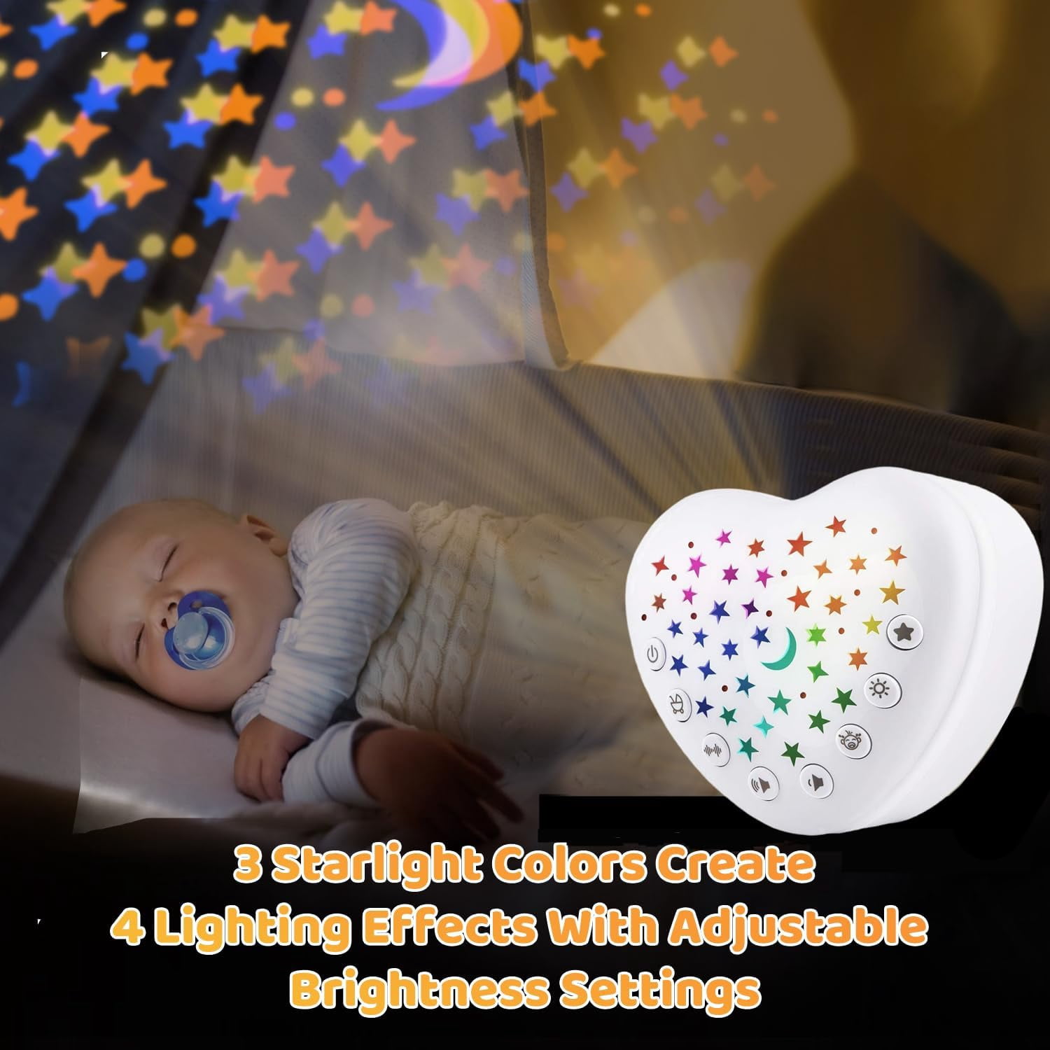 Sound Machine for Babies, Adults & Kids | 15 Soothing Sounds Featuring White Noise & 9 Lullabies, Cry Sensor, Star Projector | Mini, Recharable, Travel Friendly