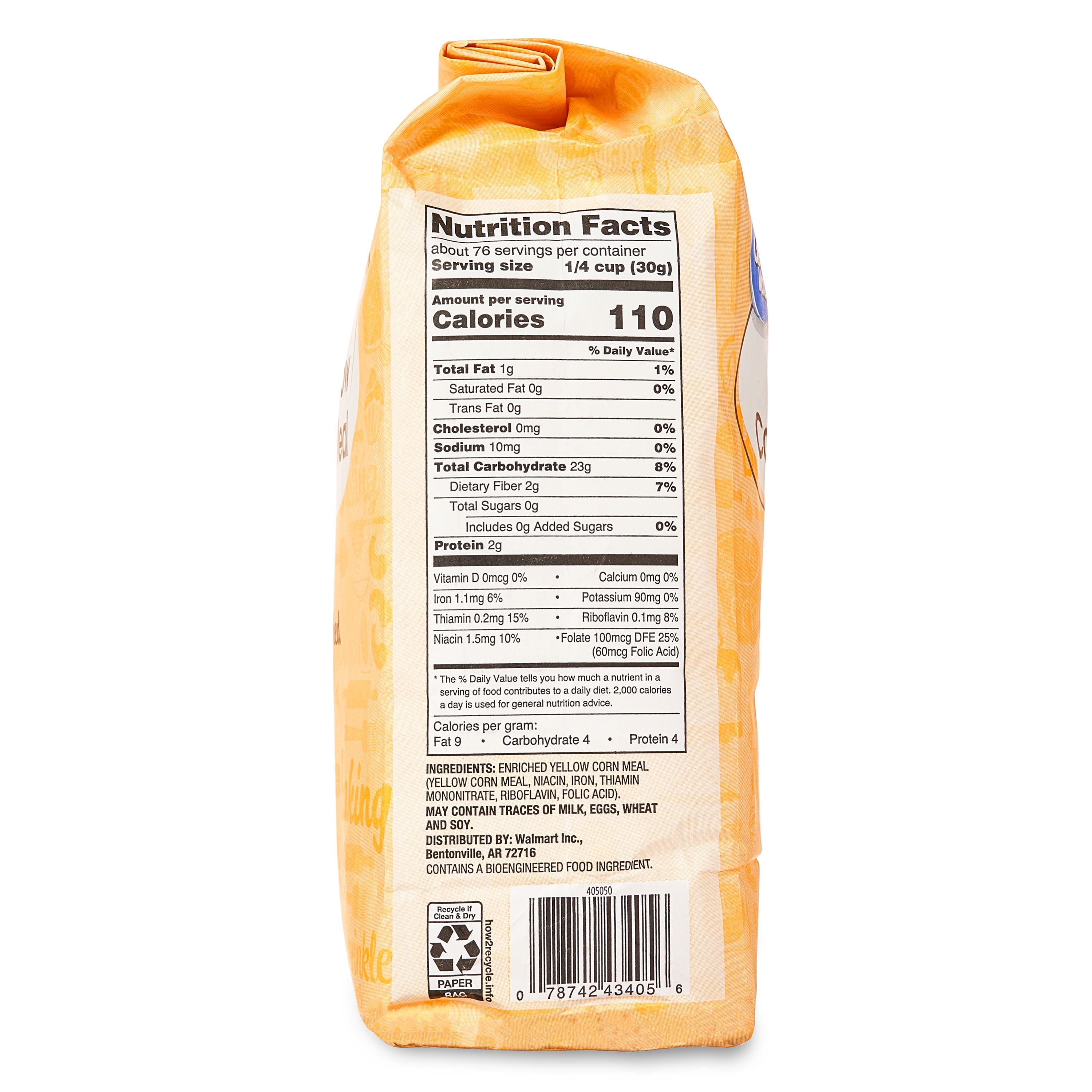 Great Value Enriched Yellow Corn Meal Flour, 80 oz Bag